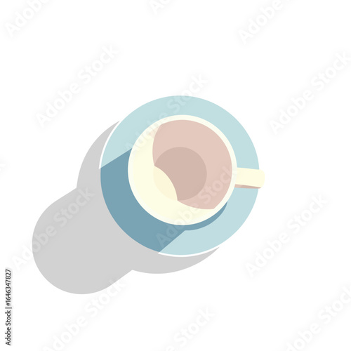 Stylish top-down view of coffee cup with saucer, perfect for minimalist designs, branding mockups, or blog illustrations about morning routines and cozy moments in a modern style
