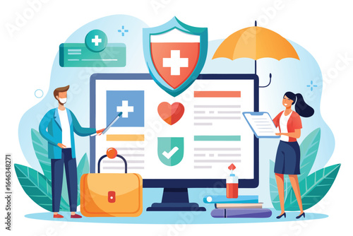 A health insurance policy is being explained by a doctor to a patient with medical coverage