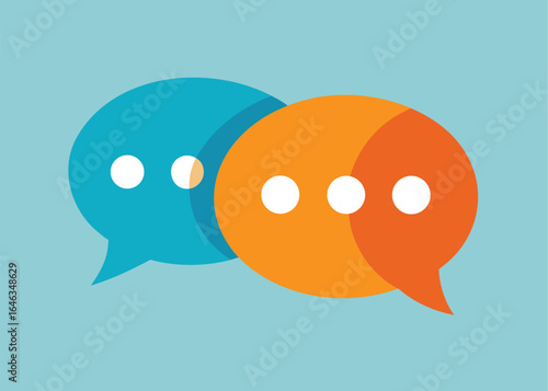 Two overlapping speech bubbles, one blue and one orange, representing communication and conversation