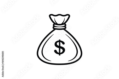 Simple black and white illustration of money bags with dollar signs on a white background silhouette