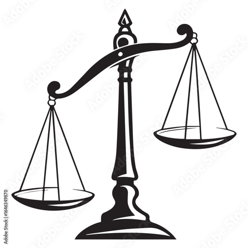 A symbolic representation of justice and balance isolated on white background, featuring a classic scale, embodying legal principles, fairness, and the pursuit of truth in the judicial system