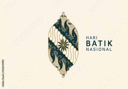 Elegant logo for Hari Batik Nasional (National Batik Day) featuring a stylized batik tear-drop motif with a central flower design.