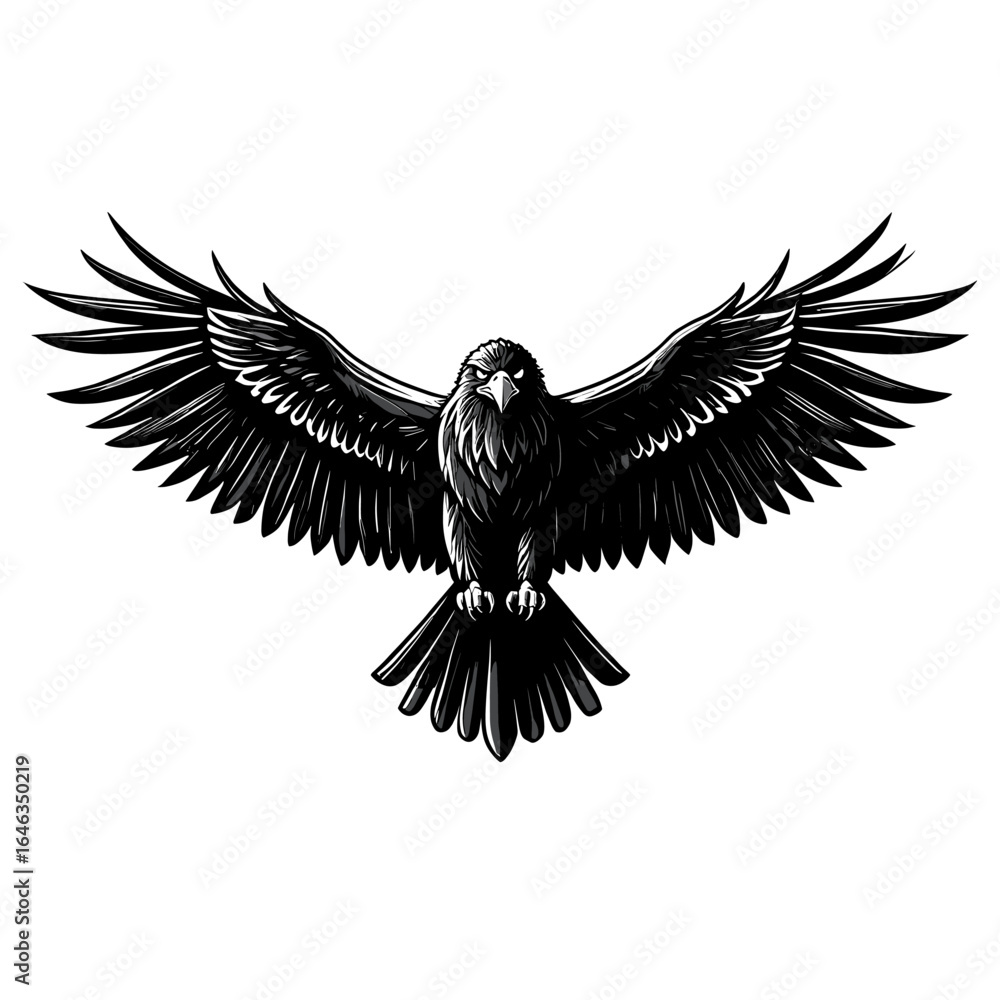 Fototapeta premium Illustration of a raven with outstretched wings in a symmetrical and detailed design style art piece