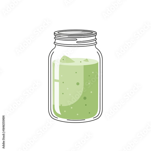 Freshly blended green smoothie in mason jar, promising healthy lifestyle and delicious taste, ideal for wellness blogs and nutrition guides, originally vector graphics