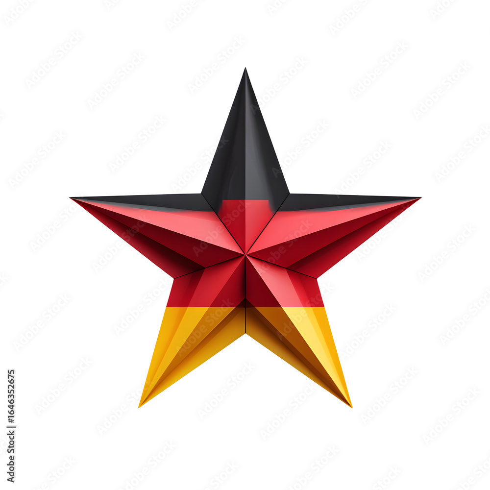 Obraz premium A star-shaped design with the colors of the German flag, isolated on a white background, symbolizing excellence and German culture. --v 7