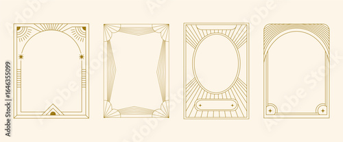 Golden Frame Art Deco Celestial Set Geometric Card Border Gold Banner Element Line Modern Vector Elegant Vintage Boho Luxury Art Nouveau Collection