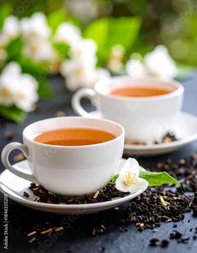 Two cups of tea with jasmine flowers (1)