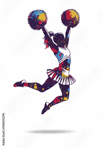 Cheerleader's Dynamic Jump Colorful Vector Illustration of Energy and Spirit