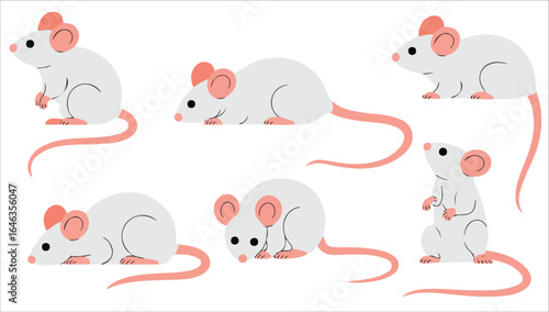 Cartoon white mouse set vector illustration isolated