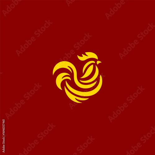 Abstract rooster head logo in clean minimalist design.
