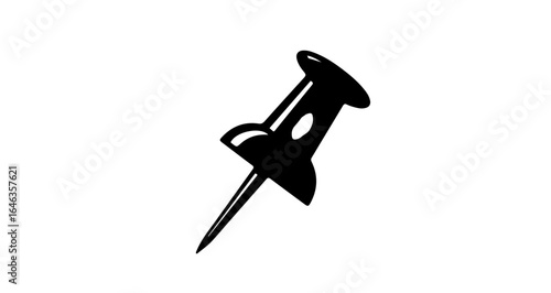 Object black push pin vector illustration for notice board and office supply design and graphic resource tool vector