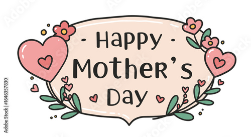 Happy Mother's Day illustration with hearts and flowers in pastel colors  