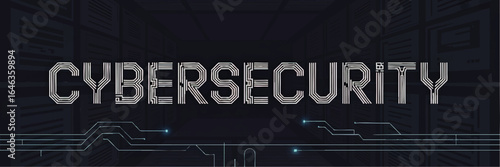 Cybersecurity Concept Illustration with Futuristic Circuit Lines, Data Center Background, and Digital Protection Theme