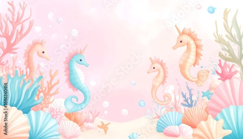 Pastel seahorses in underwater scene