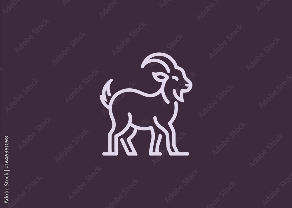 Fototapeta premium Goat Line Style, A minimalist goat logo in clean line art style, representing determination and resilience