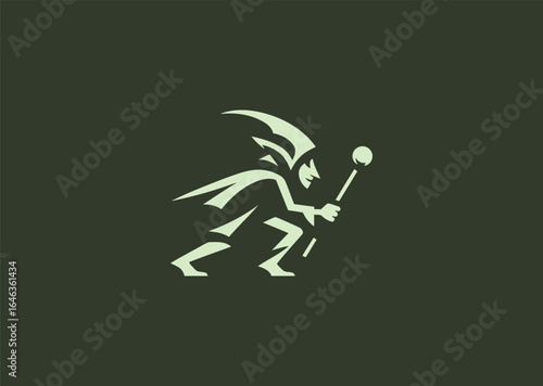 Simple Minimalist Goblin Silhouette Style Logo, A quirky minimalist goblin silhouette logo, showcasing fantasy elements with a clean design