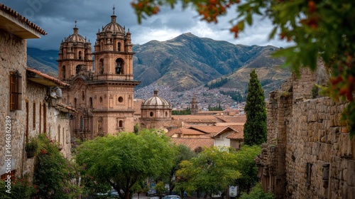 Majestic Cusco Cityscape: Ancient Architecture and Andean Mountains