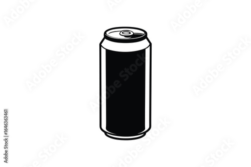 Simple black and white illustration of a soda can with pull tab on white background