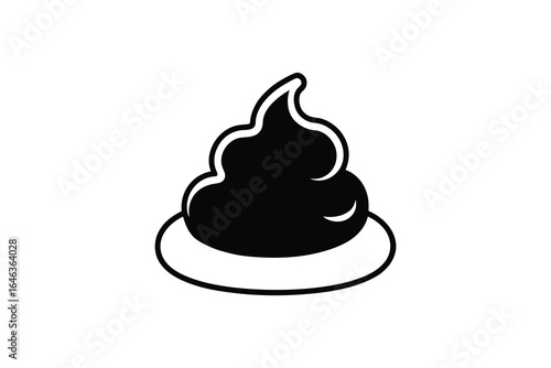 Black cartoon poop emoji on white background simple illustration design element