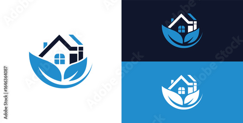 Greenhouse logo letter I, home care, simple linear house logo concept with leaves