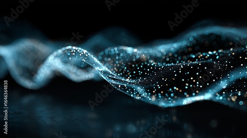 Abstract digital wave design with glowing particles.