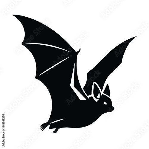 Vector silhouette illustration of a cute cartoon bat and dragon head tattoo design for Halloween