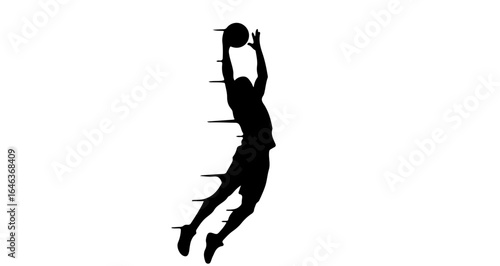Object silhouette of basketball player jumping and catching ball sports action vector illustration graphic design element vector