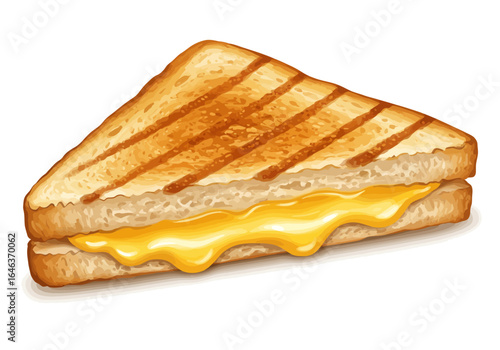 A triangular grilled cheese sandwich with melted cheese