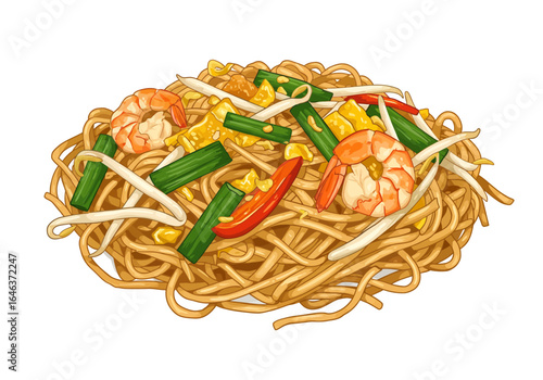 Pad Thai with noodles shrimp chives bean sprouts and egg