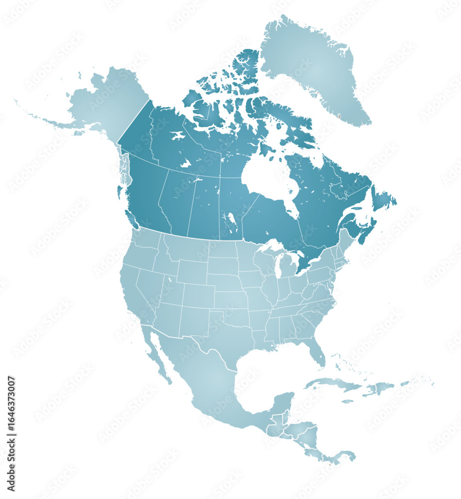 Fototapeta premium Map of North America with Canada highlighted