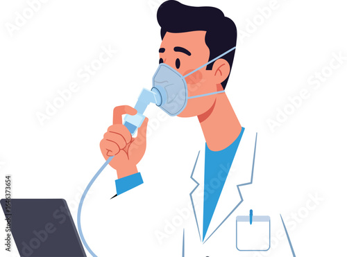 Doctor using nebulizer inhaler for respiratory treatment vector illustration in medical environment 
