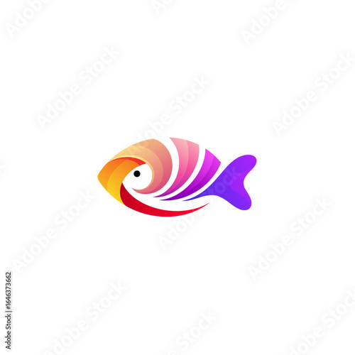 Fish logo with 3d colorful design template, marine life icons