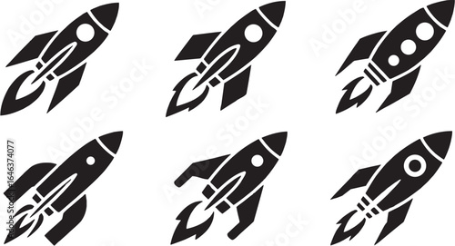 Rocket Spaceship Launch Vector Icon Set