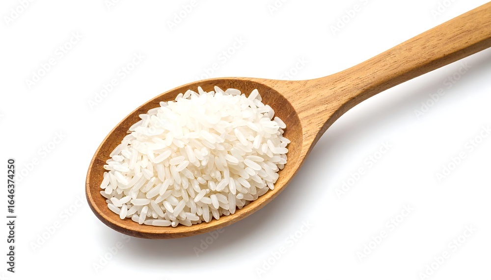 Cooked rice in a wooden spoon Cooked rice in a wooden spoon