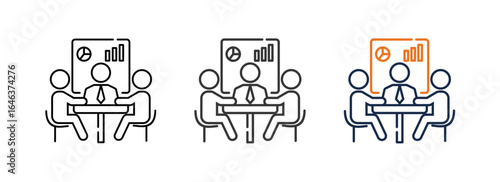 meeting icon with outline style different line thickness and color variation