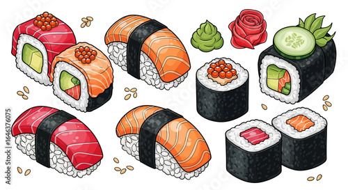 Sushi Roll Set Vector Illustration Japanese Food