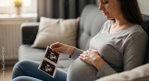 Expecting Mother Holding Ultrasound Image Pregnancy Journey, Babys First Picture