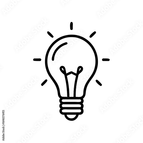 Light bulb icon with rays in minimalist black and white design  