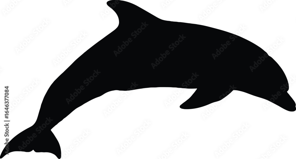 Fototapeta premium Graceful black silhouette of a dolphin leaping through the water, symbolizing freedom and marine life.