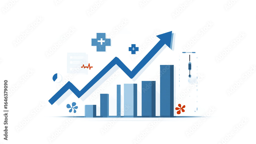 Fototapeta premium Growing business chart with rising arrow for transparent background design