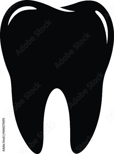 Bold black tooth icon symbolizing dental health, oral care, and healthy smiles for medical marketing