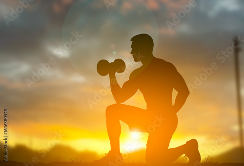 Morning Dumbbell Training Sunset Background