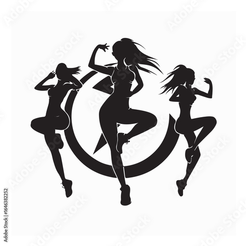 Zumba Action Silhouette Logo with Three Dance Figures on white background