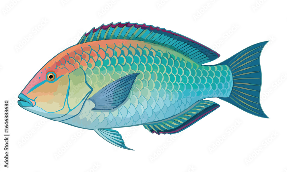 Obraz premium Twin spot parrotfish gradient vector on white background.01