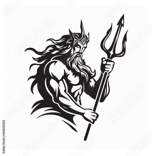 Poseidon Greek God of the Sea with Trident Logo Illustration