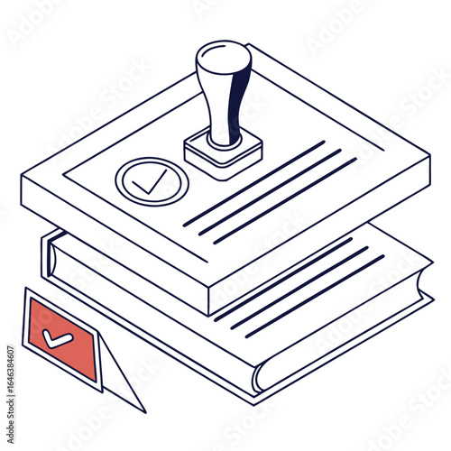 Approved document stack with stamp and checkmark vector illustration