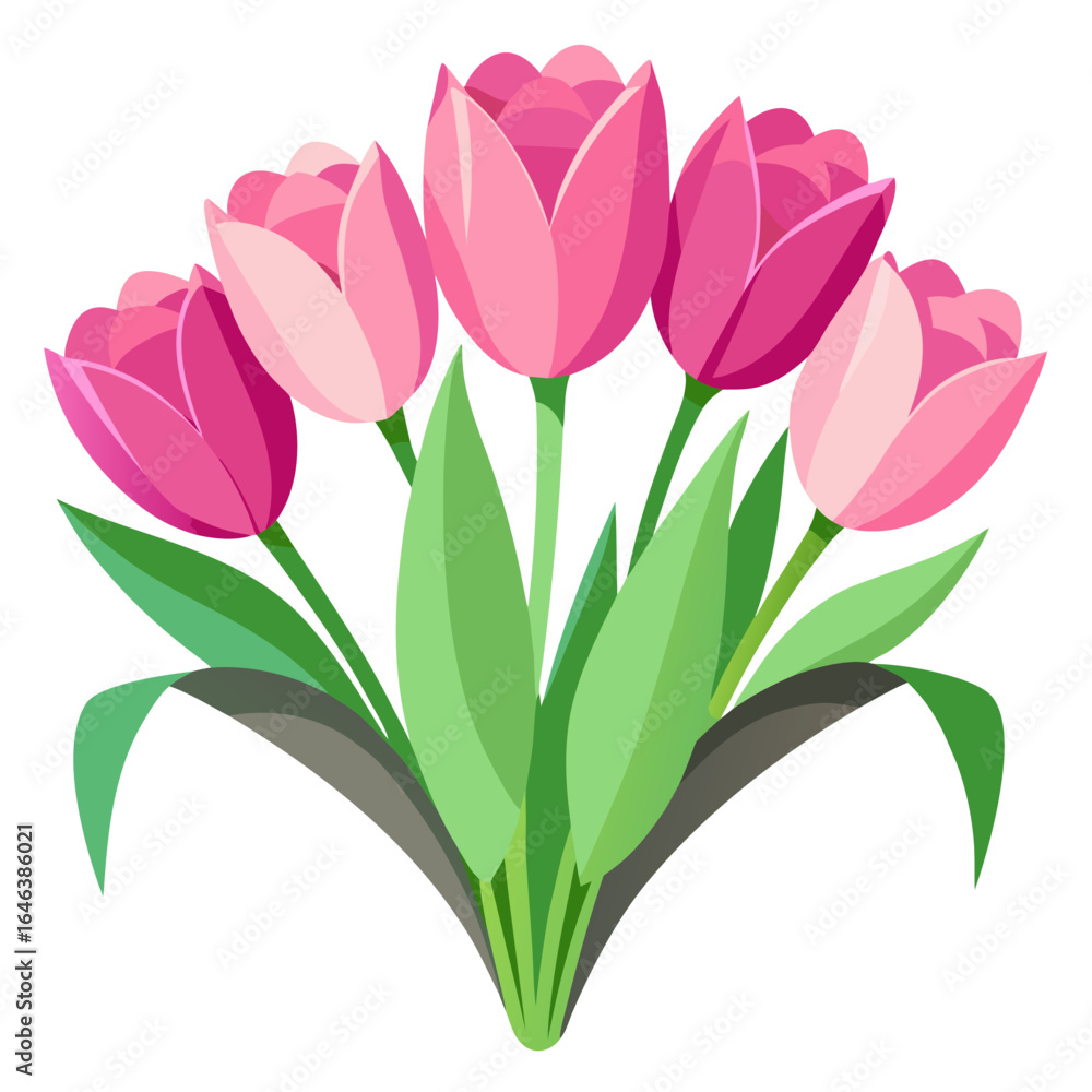Obraz premium Pink tulip bouquet close-up, white background.