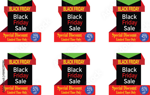Stylish square Black Friday sale labels with special discount offer text perfect for retail store holiday marketing campaigns