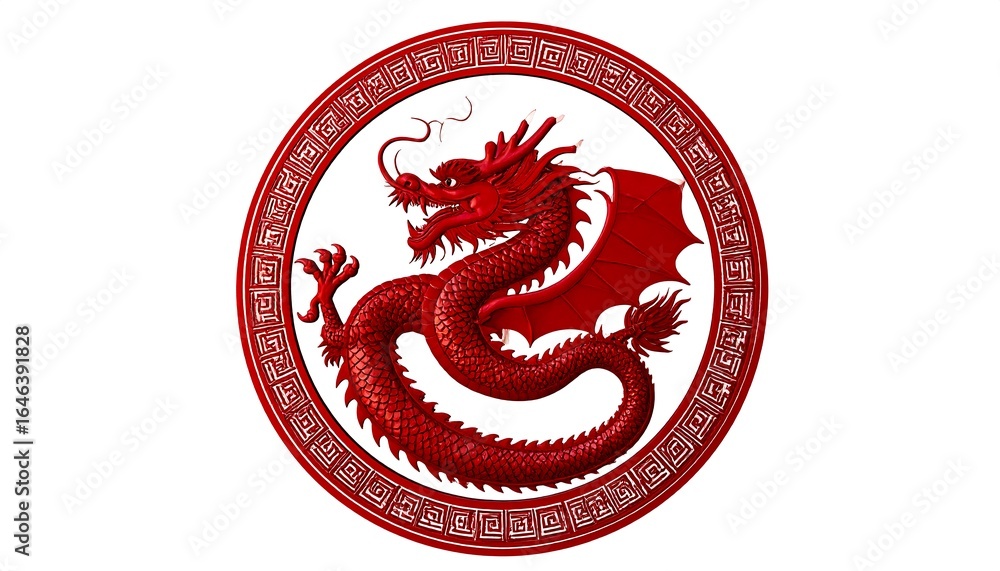 Obraz premium Red Dragon with Chinese Symbol, and Circle. (1)