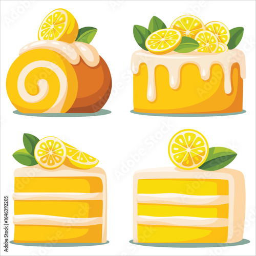 assortment of cheerful lemon flavored cakes vector graphic plain
